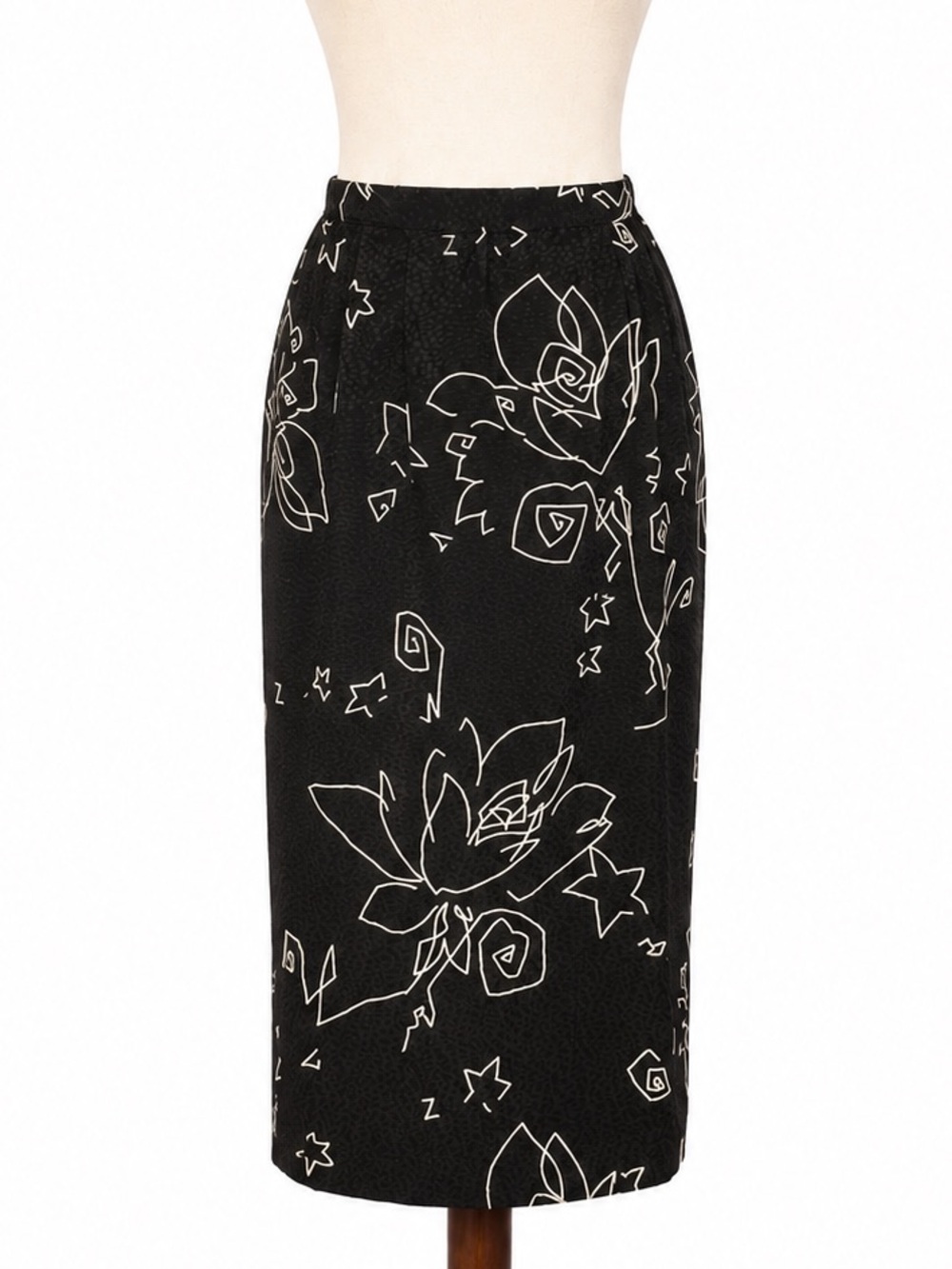 Vintage Black Floral Pencil Skirt- 28" waist